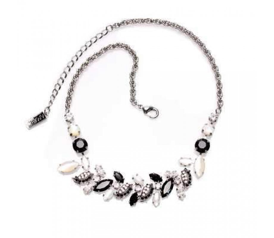Amaro Handmade Necklace, Black and White Semi Precious Stones - Leaf Shapes