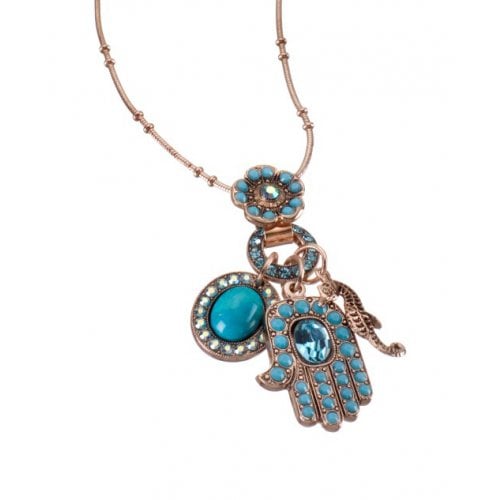 Amaro Oriental Hamsa and Seahorse and Turquoise with Swarovski Crystals