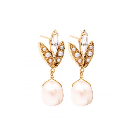 Amaro Pearl Dangle Post Earrings on Yellow Gold Plate  Pearl Jam Collection