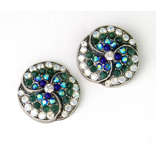 Amaro, Spiral Small Earrings with Blue Green and Crystal Semi Precious Stones