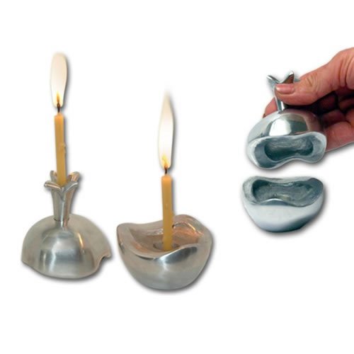 Anat Basanta Aluminum Shabbat Candlesticks Pomegranate Shape