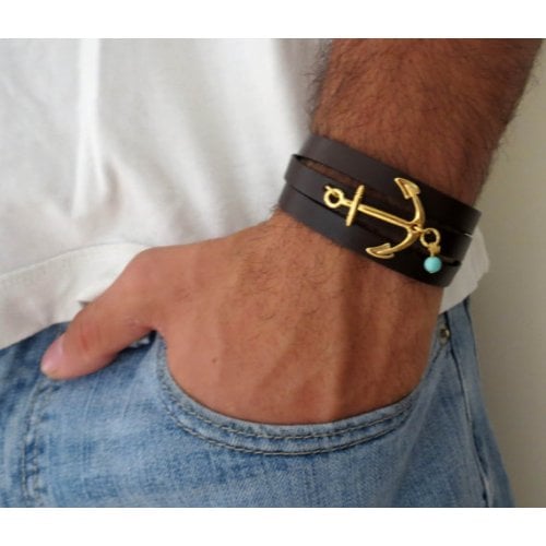 Anchor Triple Wrap Leather Bracelet For Men Ajudaica Anchor Triple Wrap Leather Bracelet For Men