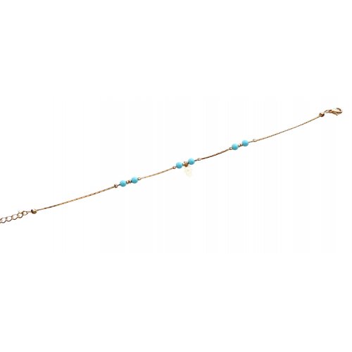 Anklet, Gold Rhodium Chain with Blue Beads and Hamsa