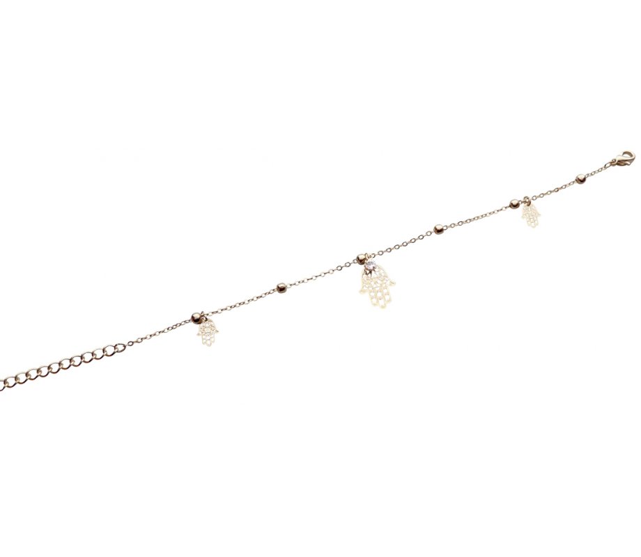 Anklet, Gold Rhodium with Gold Beads and Hamsa