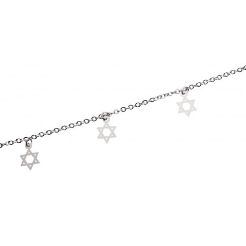 Anklet, Silver Rhodium with Silver Stars of David