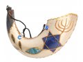 Anointing Painted Ram's Horn Shofar - Fish Design