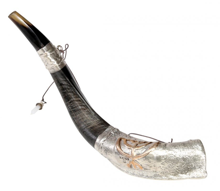 Anointing Sterling Silver Yemenite Shofar - Menorah
