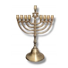 Antique Gold Metal Chanukah Menorah, Decorative Star of David - 8 Inches High
