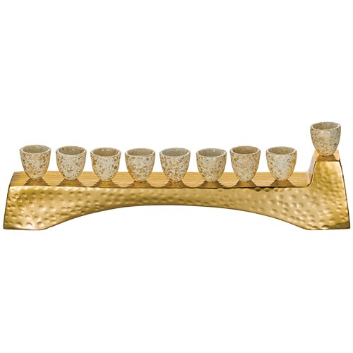 Arched Hammered Aluminum Chanukah Menorah, Gold - 3 Inches High