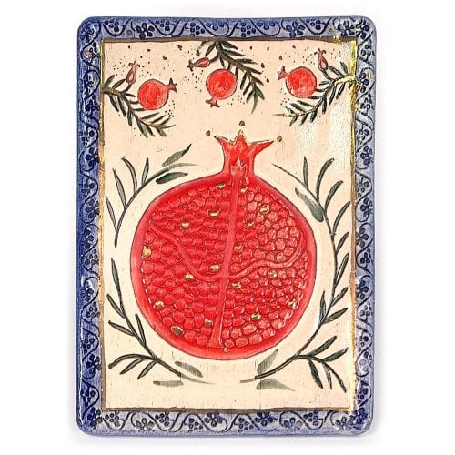 Art in Clay Handcrafted Ceramic 24K Gold Decorated Plaque - Pomegranates