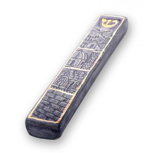 Art in Clay Handmade Ceramic Mezuzah Case - Jerusalem and Western Wall