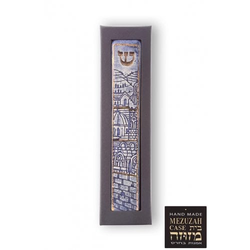 Art in Clay Handmade Ceramic Mezuzah Case - Jerusalem and Western Wall