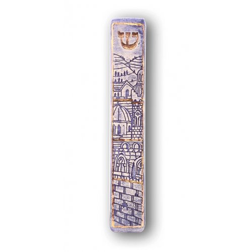 Art in Clay Handmade Ceramic Mezuzah Case - Jerusalem and Western Wall