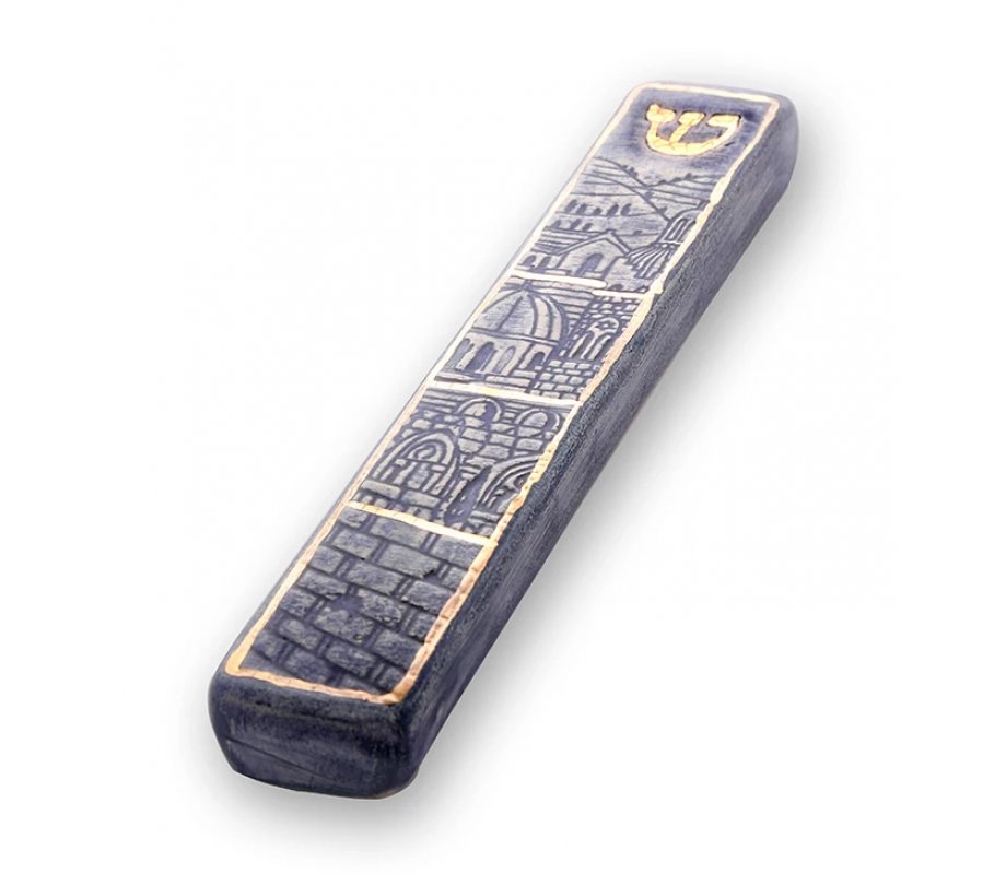 Art in Clay Handmade Ceramic Mezuzah Case - Jerusalem and Western Wall