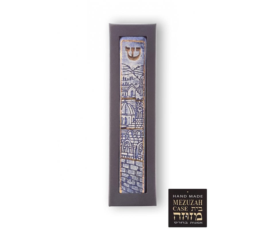 Art in Clay Handmade Ceramic Mezuzah Case - Jerusalem and Western Wall
