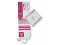 Ateret Acrylic Tallit Set, Pink Stripes on White, Star of David and Menorah Motif