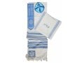 Ateret Acrylic Tallit Set, Powder Blue Stripes, Star of David and Menorah Motif