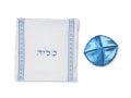 Ateret Acrylic Tallit Set, Powder Blue Stripes, Star of David and Menorah Motif