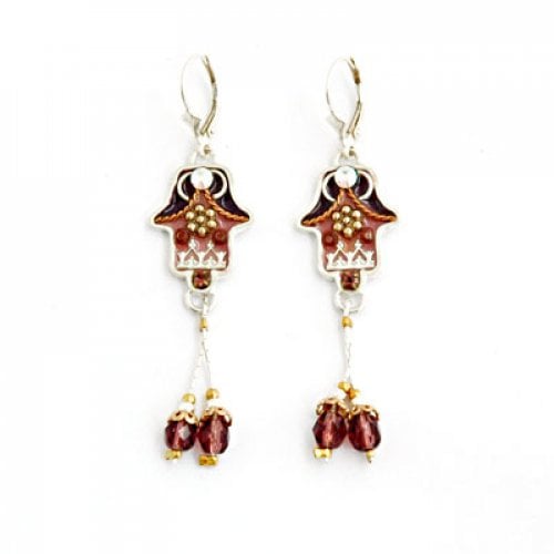 Autumn Shades Hamsa Dangle Earrings by Ester Shahaf