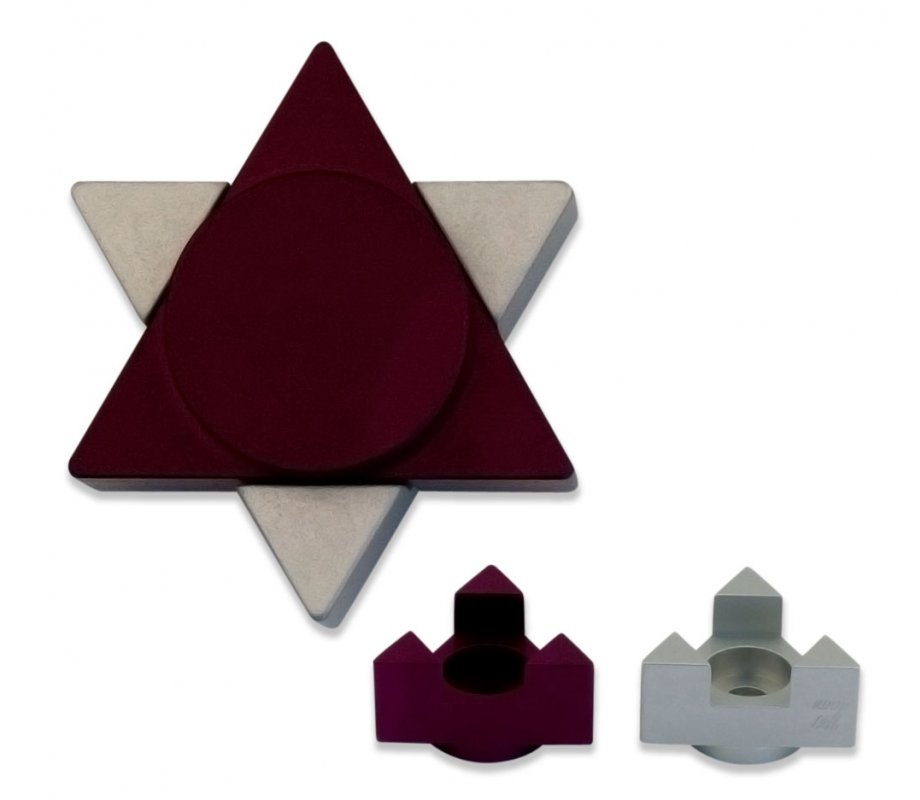 Avner Agayof Aluminum Travel Shabbat Candlesticks, Star of David - Purple