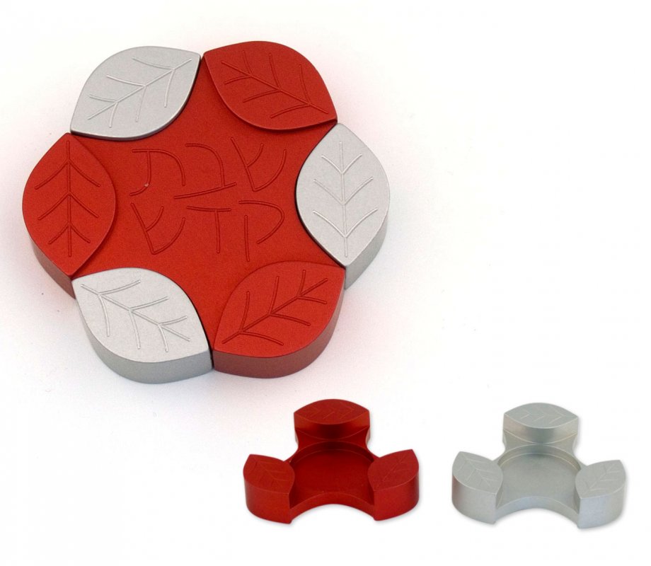 Avner Agayof Anodized Aluminum Travel Candle Holders, Leaf Collection - Red