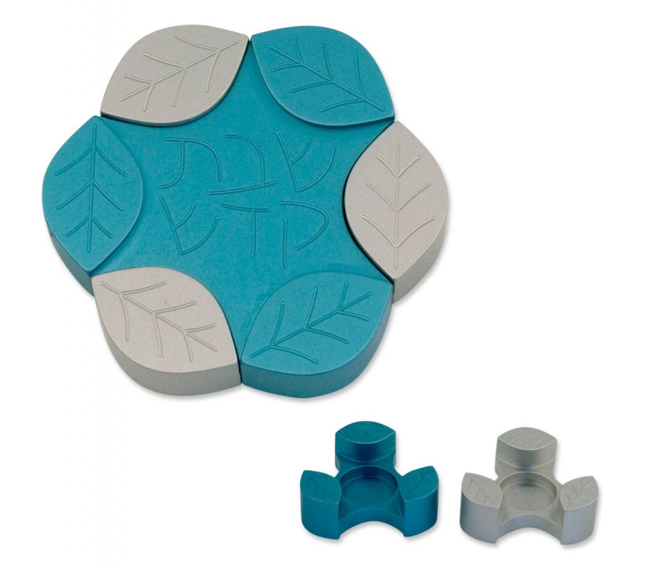 Avner Agayof Anodized Aluminum Travel Candle Holders, Leaf Collection - Teal