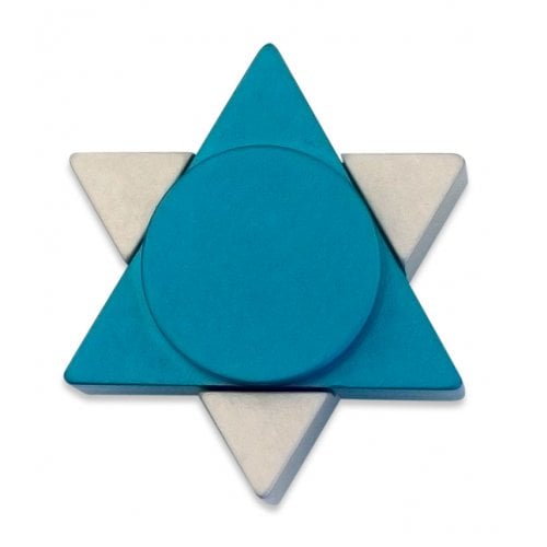 Avner Agayof Anodized Aluminum Travel Shabbat Candlesticks, Star Of David - Teal