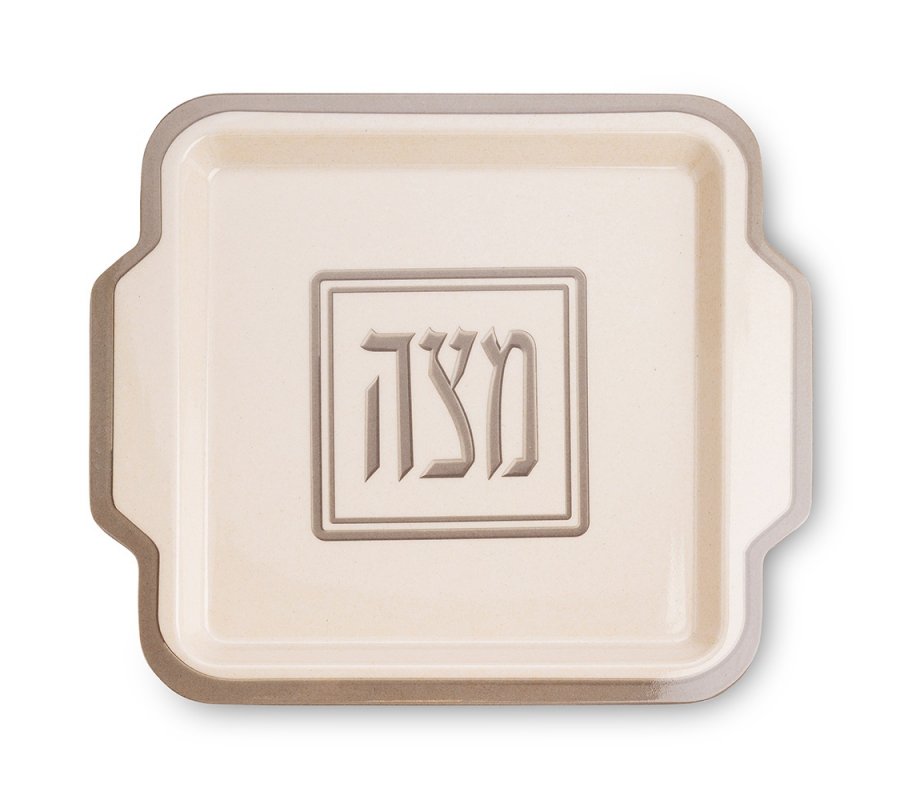 Bamboo Passover Seder Plate and Matzah Tray Set - White and Silver Colors