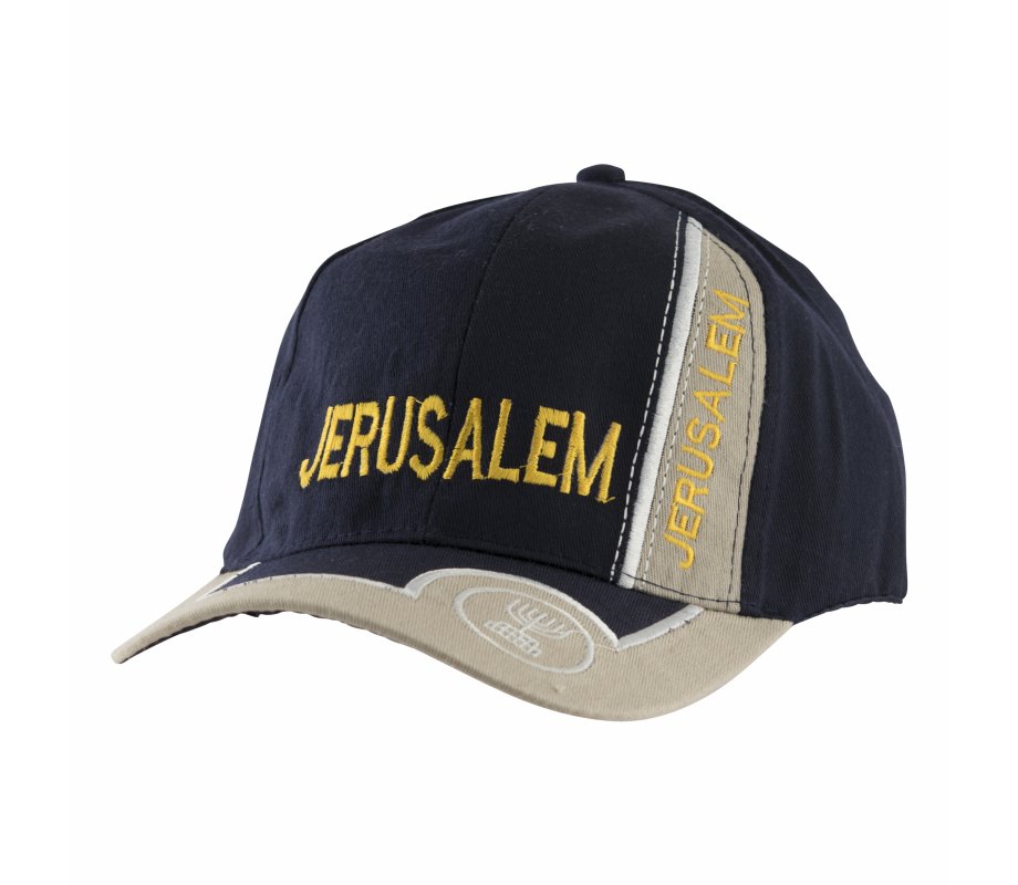 Baseball Cap with Jerusalem and Menorah Design - Dark Blue