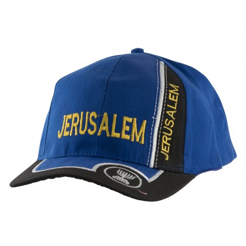 Baseball Cap with Jerusalem and Menorah Design - Royal Blue