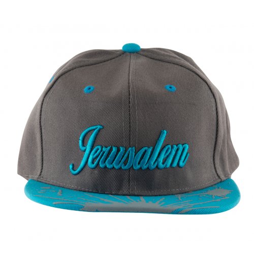 Baseball Cap with Jerusalem and Paint Splatter Design - Gray & Turquoise