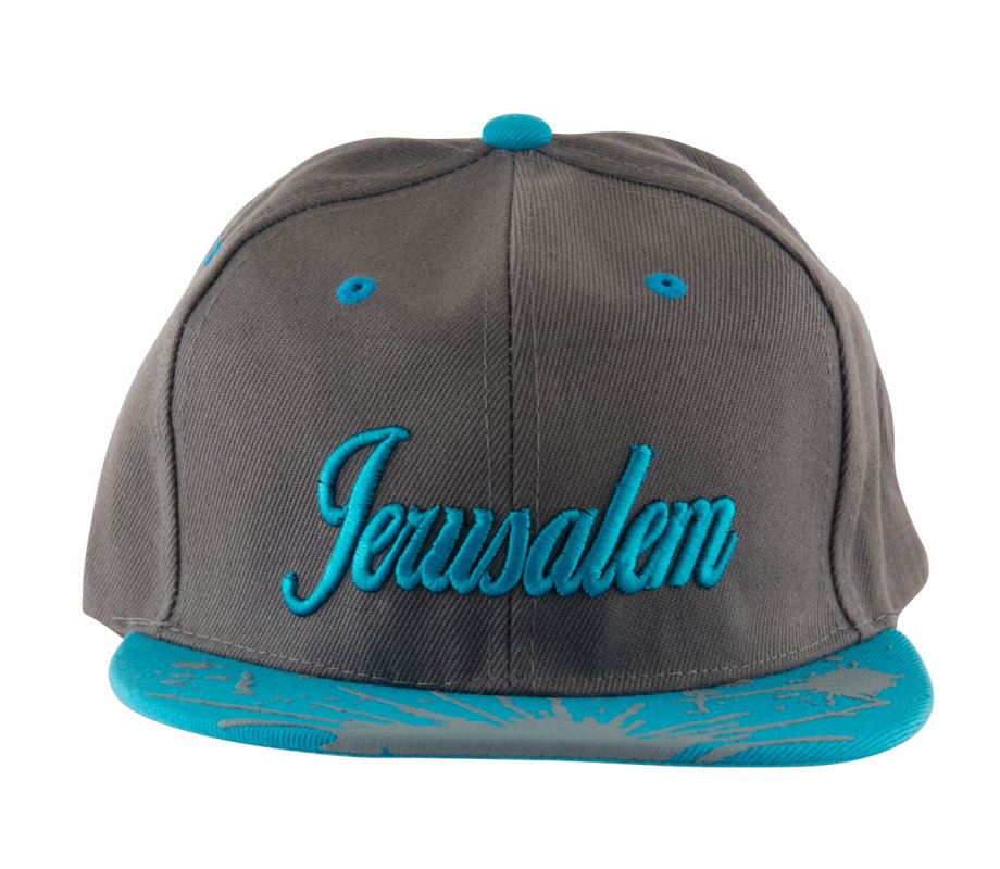 Baseball Cap with Jerusalem and Paint Splatter Design - Gray & Turquoise
