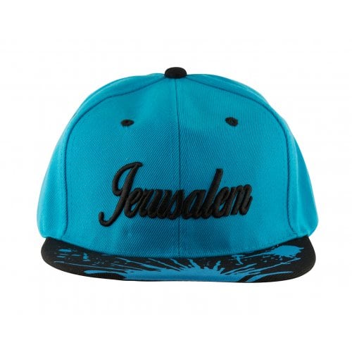 Baseball Cap with Jerusalem and Paint Splatter Design - Turquoise & Black