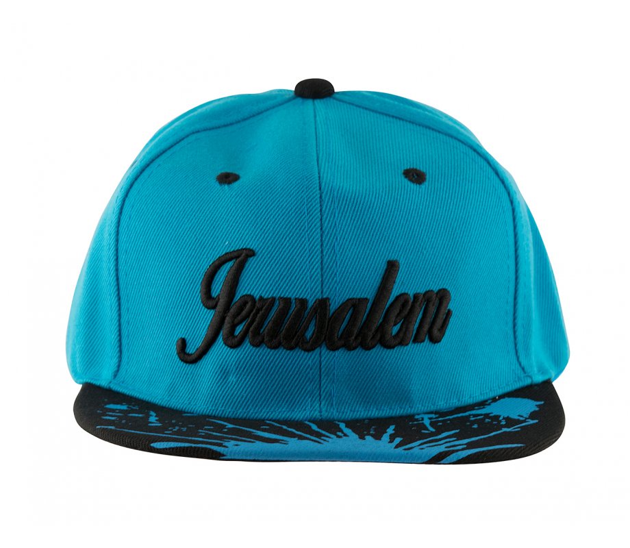 Baseball Cap with Jerusalem and Paint Splatter Design - Turquoise & Black