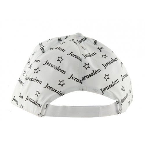 Baseball Cap with Jerusalem and Stars of David design - White