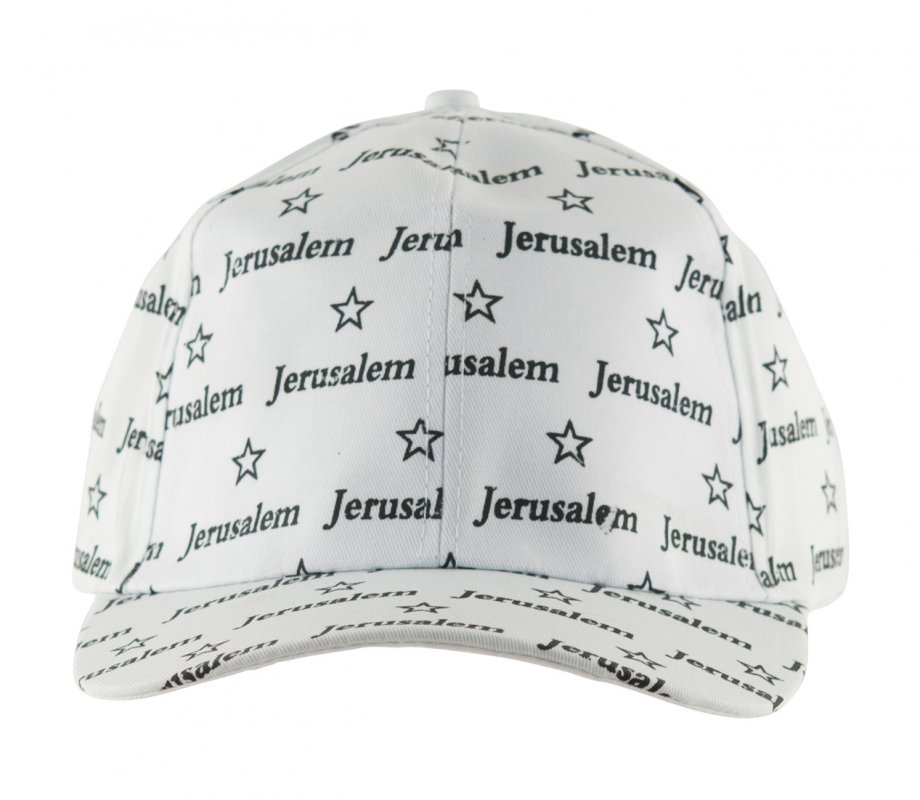 Baseball Cap with Jerusalem and Stars of David design - White