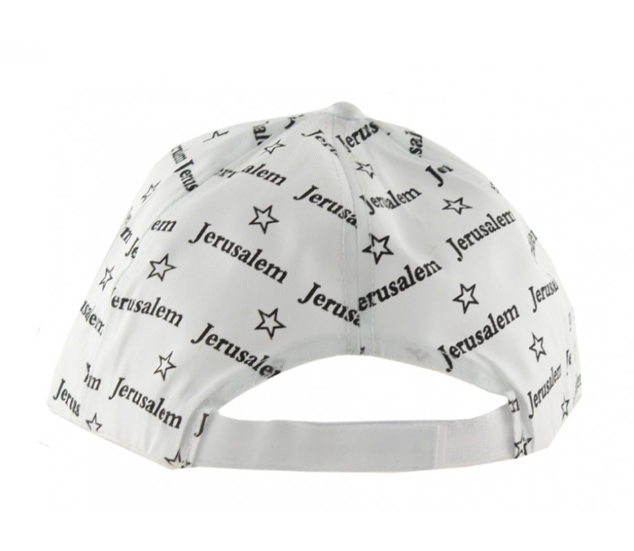 Baseball Cap with Jerusalem and Stars of David design - White