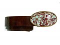 Belt with Maroon and Blue Paisley Buckle by Iris Design