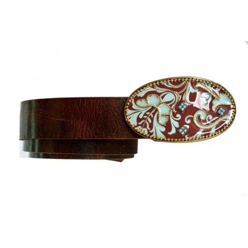 Belt with Maroon and Blue Paisley Buckle by Iris Design