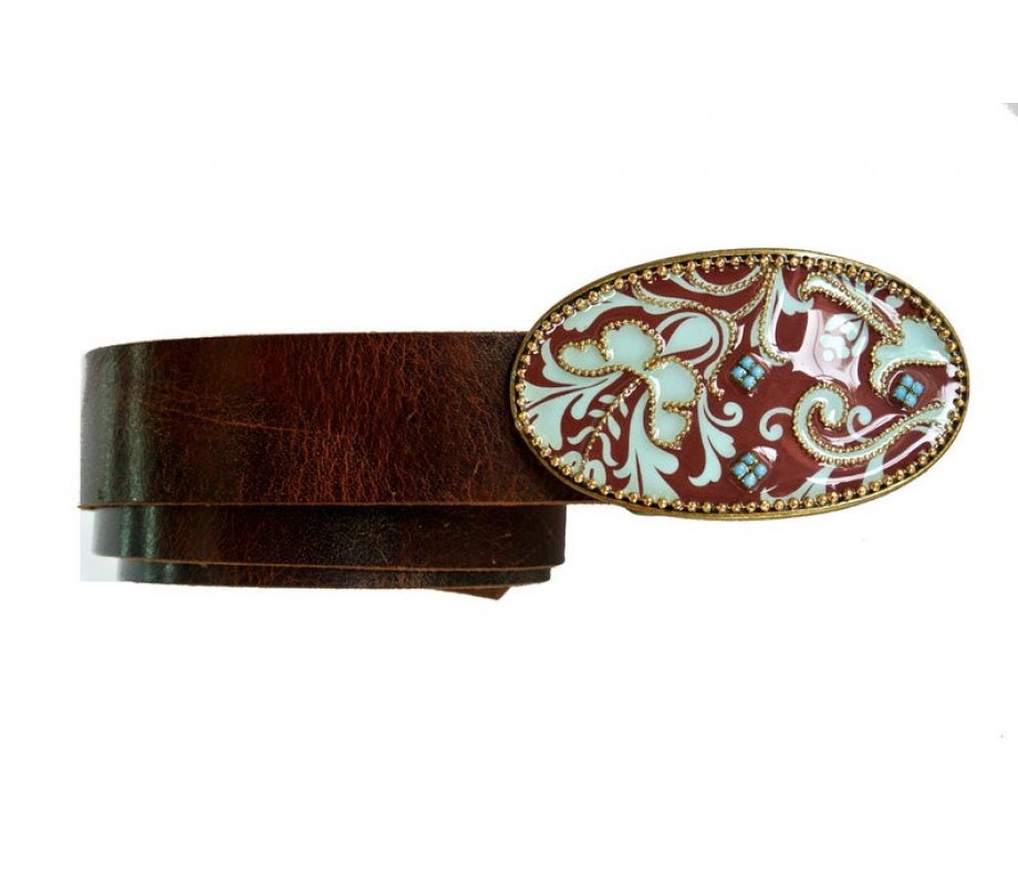 Belt with Maroon and Blue Paisley Buckle by Iris Design