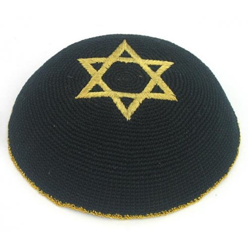 Black & Gold Star of David knitted kippah