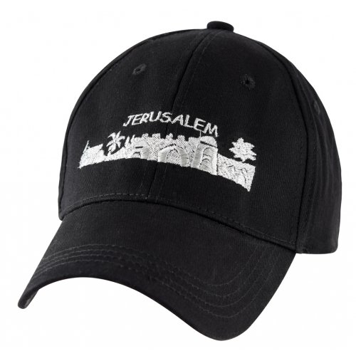 Black Baseball Cap - Silver Jerusalem Image