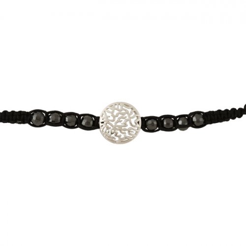 Black Bead Bracelet with Center Shema Charm