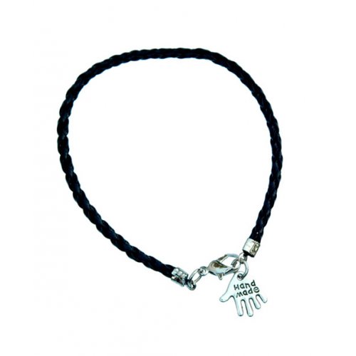 Black Braided Cord Kabbalah Bracelet with Hamsa Charm - Engraved Hand Made