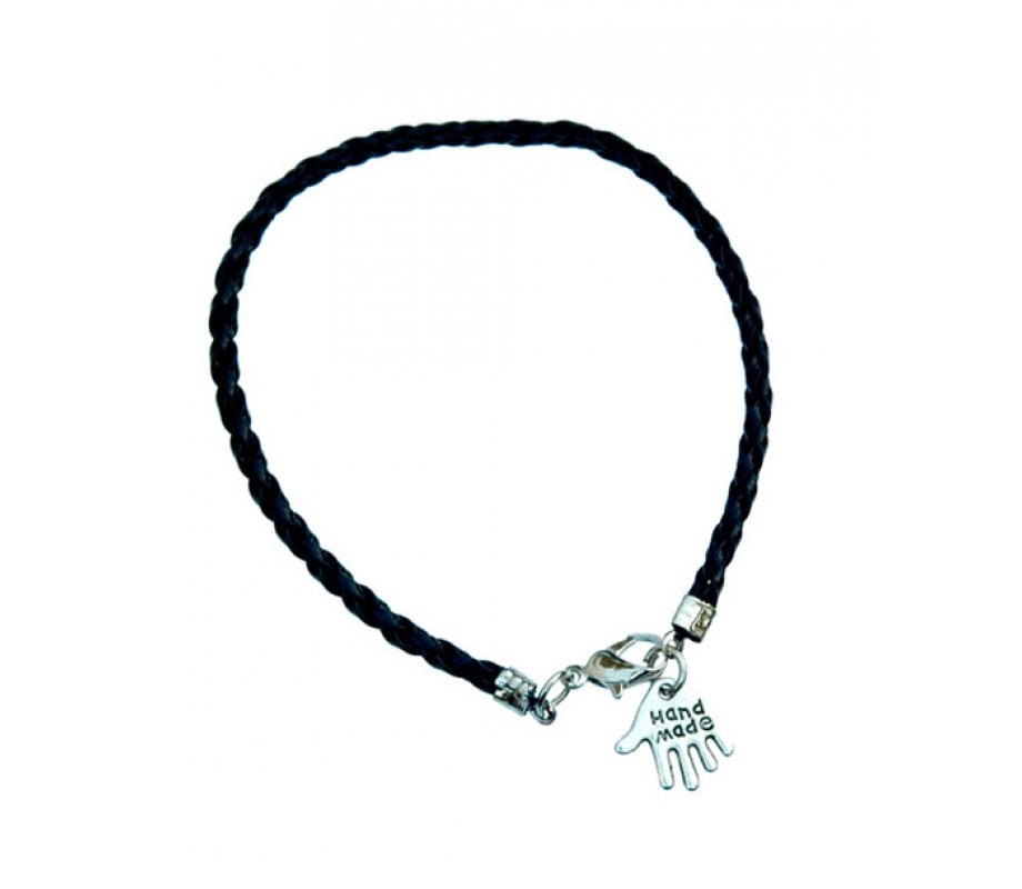 Black Braided Cord Kabbalah Bracelet with Hamsa Charm - Engraved Hand Made