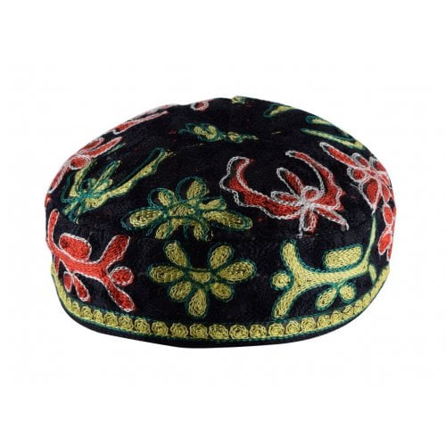 Black Bucharian Hand Embroidered Kippah