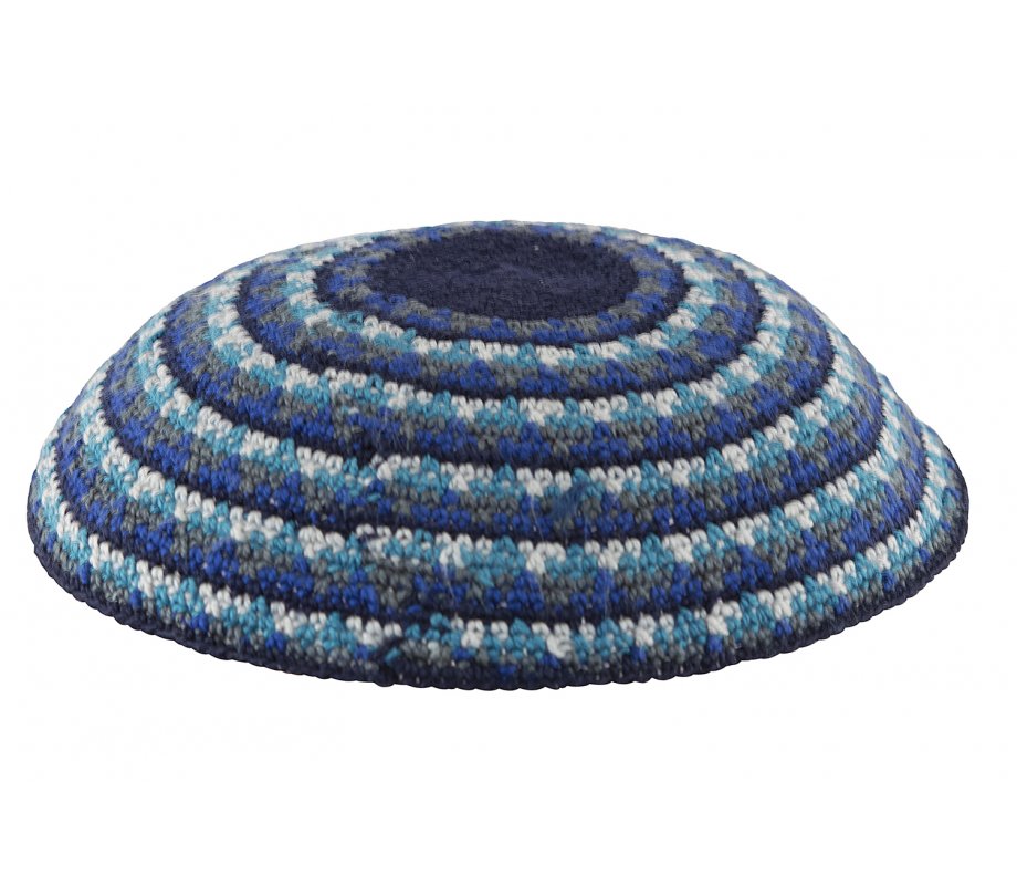 Black DMC Knitted Kippah with Blue and Gray Concentric Circles