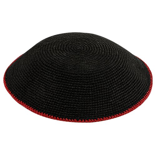 Black DMC Knitted Kippah with Dark Red Border