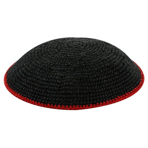 Black DMC Knitted Kippah with Red Border