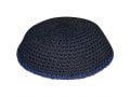 Black DMC Knitted Kippah with Thin Blue Border Stripe
